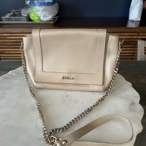 Light Gold Furla Shoulder Bag with gold chain